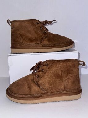 DSG Winter Lodge Lace Up Kids Size 3 Brown Boots Faux Suede Faux Fur Lined